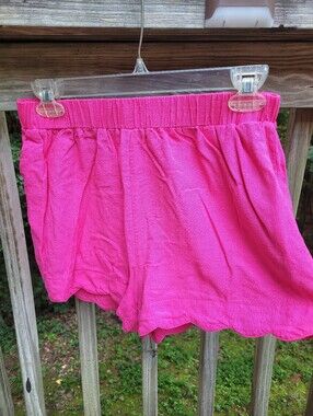 Women’s Umgee Pink Linen Elastic Waist Scalloped Edge Shorts Sz Small